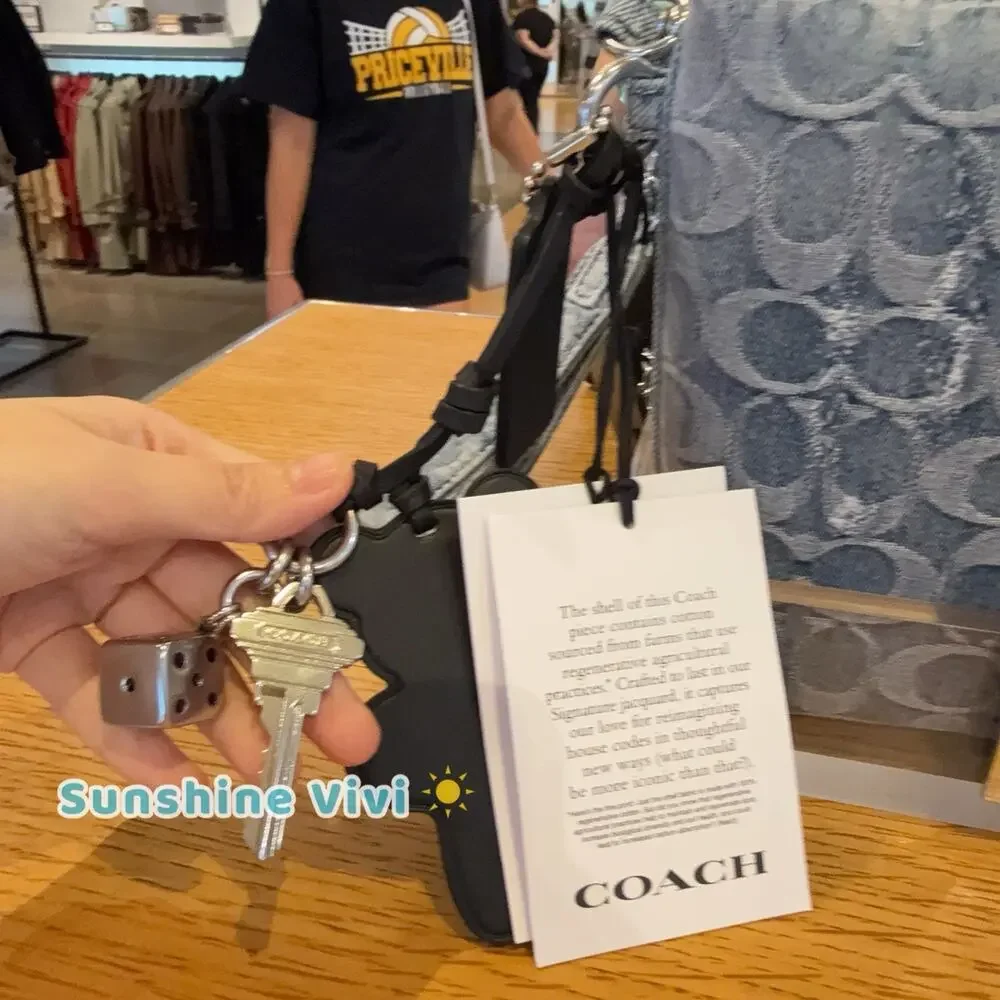NWT Coach Pouch In Loved Signature Denim With Charms CEU09 Silver/Light Indigo